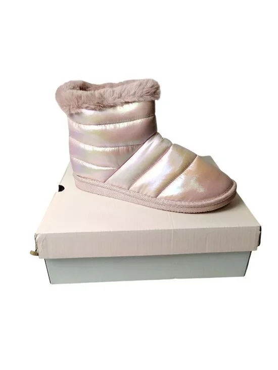SO Mars Big Girls Blush Iridescent Quilted Boot W/ Faux Fur Trim Size 6 - Picture 5 of 11